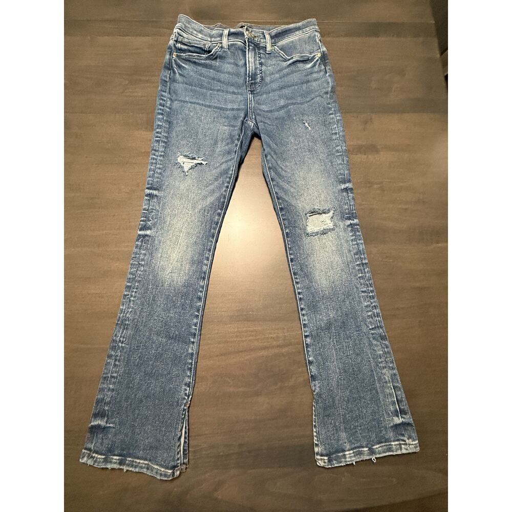 Express Skyscraper Jeans Womens 8 S Blue Denim Bootcut Distressed Mid-Rise Faded